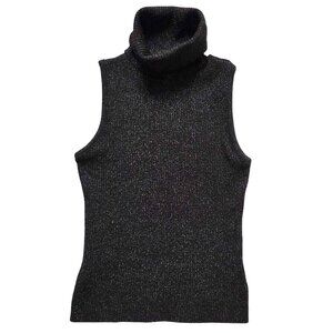 Wet Seal Vintage Y2K Fitted Turtleneck Sleeveless Sweater Top Black Women Medium